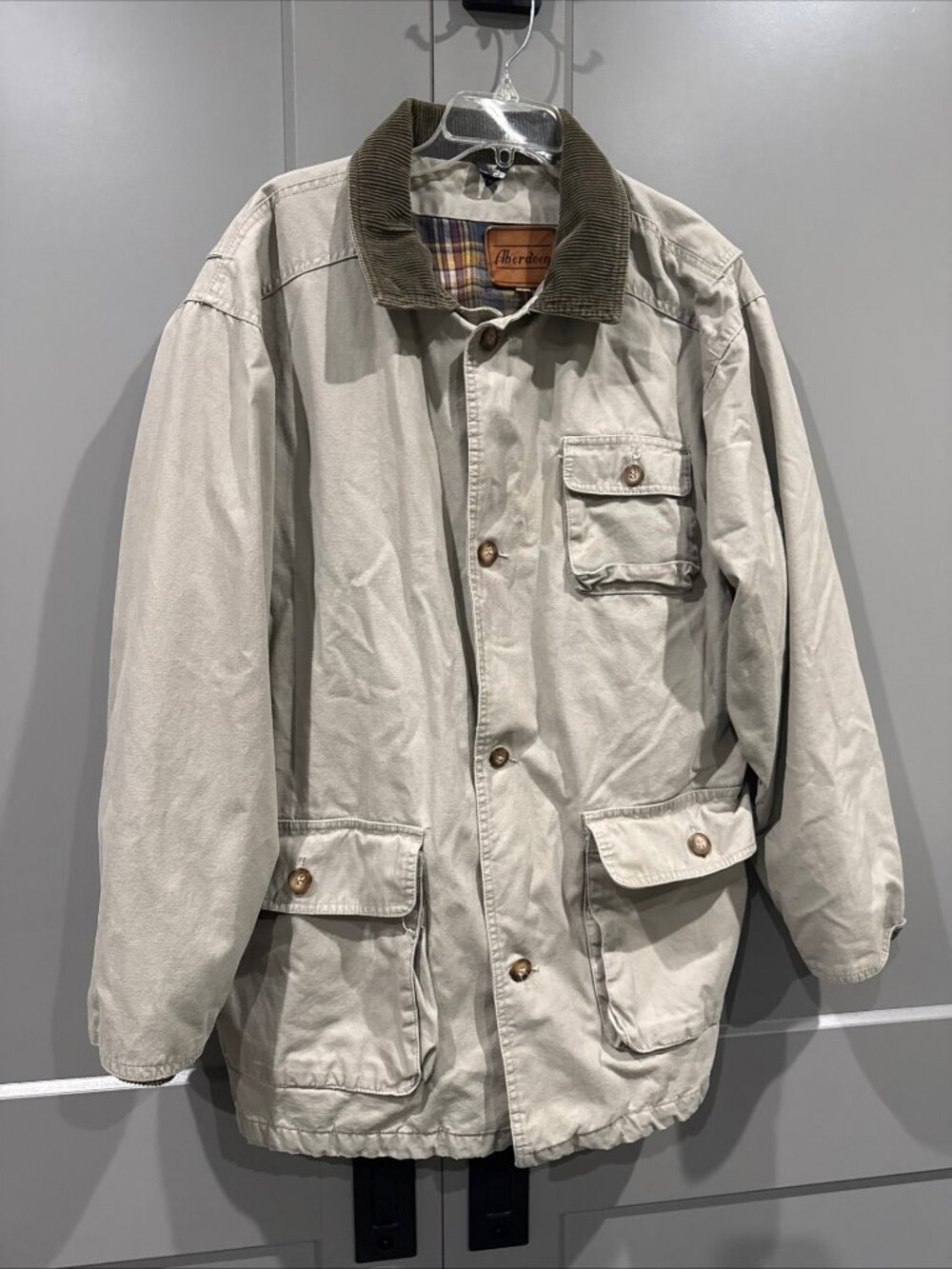 VTG Aberdeen Men Sz L 100% Cotton Field Jacket Coat Corduroy Collar
